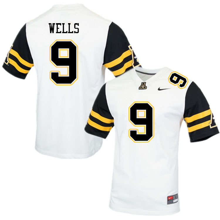 Men #9 Christian Wells Appalachian State Mountaineers College Football Jerseys Sale-White